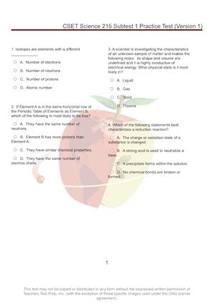 free cset science practice test